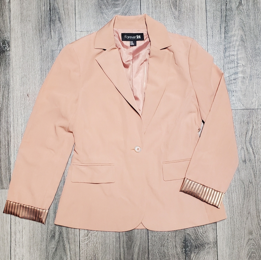 Forever 21 Tan/Light Brown Blazer with Striped Cuffs. Womens Size Medium.